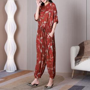 Half Sleeves Front Tied Jumpsuits Loose Cozy Ladies Coveralls