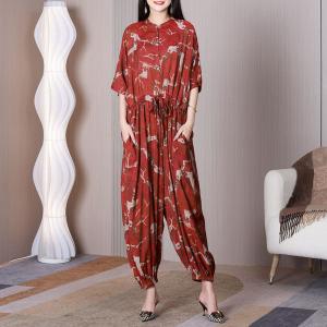 Half Sleeves Front Tied Jumpsuits Loose Cozy Ladies Coveralls