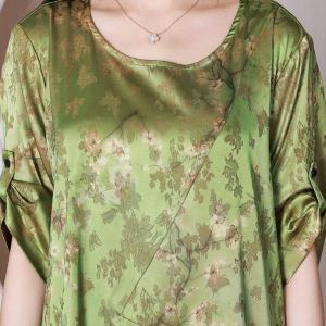 Crew Neck Light Green Glittering Dress Loose Floral Shift Dress