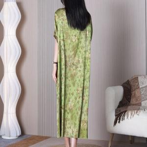 Crew Neck Light Green Glittering Dress Loose Floral Shift Dress