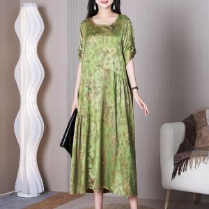 Crew Neck Light Green Glittering Dress Loose Floral Shift Dress