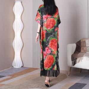 Red Roses Flare Designer Dress Black Flouncing Party Dress