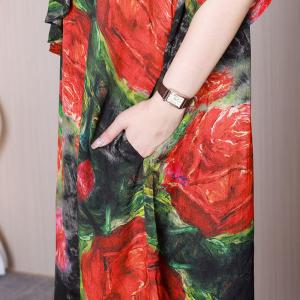 Red Roses Flare Designer Dress Black Flouncing Party Dress