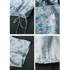 Half Sleeves Blue Floral Blouse Side Tied Blouse for Women