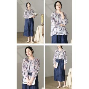 Light Purple Ramie Floral Blouse Long Sleeves Oversized Shirt