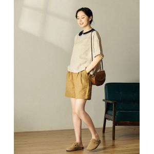 PeterPan Collar Linen Blouse Half Sleeves Petite Shirt