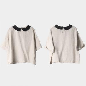 PeterPan Collar Linen Blouse Half Sleeves Petite Shirt