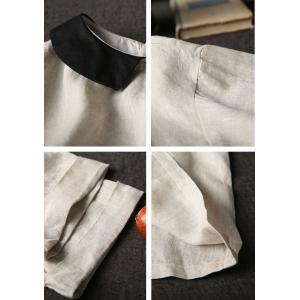 PeterPan Collar Linen Blouse Half Sleeves Petite Shirt