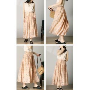 Light Coral Floral Skirt Maxi A-Line Ramie Skirt