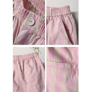 Pastel Pink Gingham Pants Cotton Straight Leg Trousers