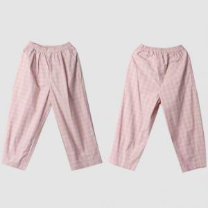 Pastel Pink Gingham Pants Cotton Straight Leg Trousers