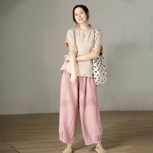 Relax-Fit Baby Pink Trousers Straight Legs Pink Pants