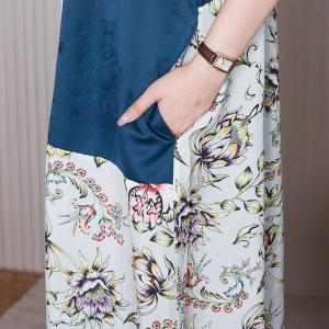 Blue and White Floral Dress Jacquard Silk A-Line Dress