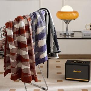 Casual Cozy Cotton Throw Knitted Geometric Blanket