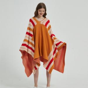 Colorful Striped Knitting Home Cape Plus Size Blanket Poncho