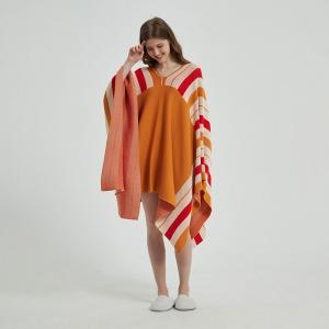 Colorful Striped Knitting Home Cape Plus Size Blanket Poncho