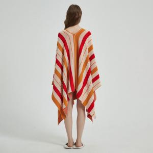 Colorful Striped Knitting Home Cape Plus Size Blanket Poncho