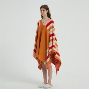 Colorful Striped Knitting Home Cape Plus Size Blanket Poncho