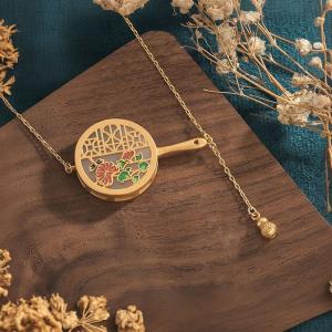 Eastern Chinese Fan Necklace Enamel Engrave Necklace