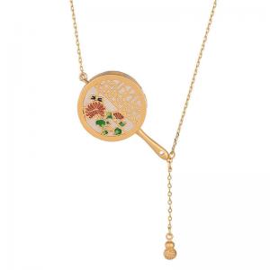 Eastern Chinese Fan Necklace Enamel Engrave Necklace