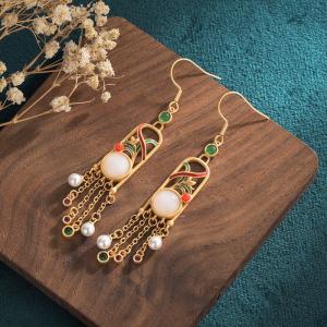 Long Tassel Qipao Earring Colorful Beading Earrings