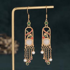 Long Tassel Qipao Earring Colorful Beading Earrings