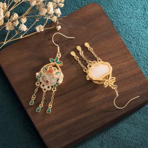 Modern Chinese Fashion Tassel Earrings Enamel Beads Jewelry