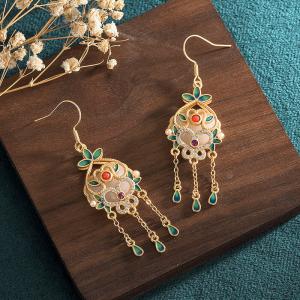 Modern Chinese Fashion Tassel Earrings Enamel Beads Jewelry