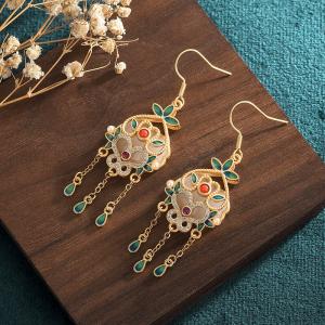 Modern Chinese Fashion Tassel Earrings Enamel Beads Jewelry