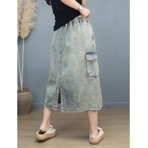 Side Pockets Light Wash Skirt Jean A-Line Skirt