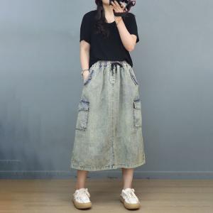 Side Pockets Light Wash Skirt Jean A-Line Skirt