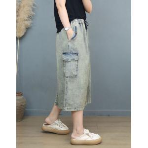 Side Pockets Light Wash Skirt Jean A-Line Skirt