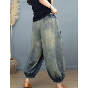 Denim Blue Fluffy Jeans Pull-On Balloon Jeans for Women