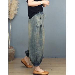 Denim Blue Fluffy Jeans Pull-On Balloon Jeans for Women