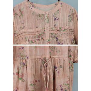 Earthy Style Ramie Front Tied High Waist Floral Dress
