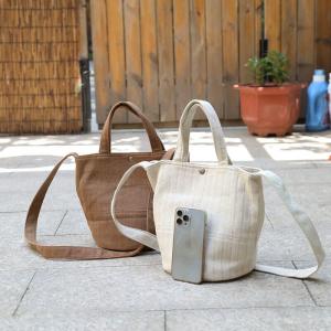 Solid Color Flax Handbag Womens Beach Shoulder Bucket Bag