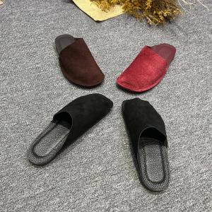 Leather Suede Slippers Womens Summer Flats
