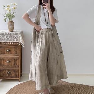 Chunky Linen Long Vest  Double-Breasted Waistcoat for Women