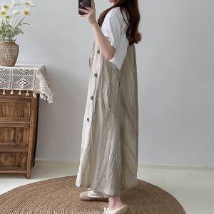 Chunky Linen Long Vest  Double-Breasted Waistcoat for Women