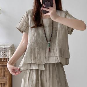 Crew Neck Linen T-Shirt Asymmetrical Flax Clothing