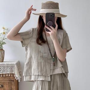 Crew Neck Linen T-Shirt Asymmetrical Flax Clothing