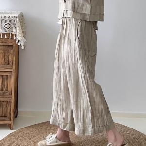 Minimalist Linen Straight Leg Pants Flax Office Ankle Pants