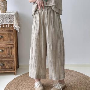 Minimalist Linen Straight Leg Pants Flax Office Ankle Pants