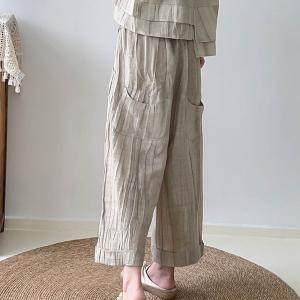 Minimalist Linen Straight Leg Pants Flax Office Ankle Pants