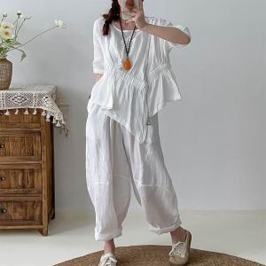 Front Side Zip Designer Blouse with Linen Loose Pants