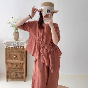 Front Side Zip Designer Blouse with Linen Loose Pants