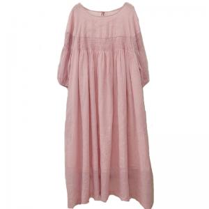 Bohemian Puff Sleeves Pleated Beach Ramie Gauze Dress