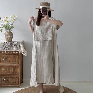 Earthy Style Jacquard Mid-Calf Dress Loose Layering Dress