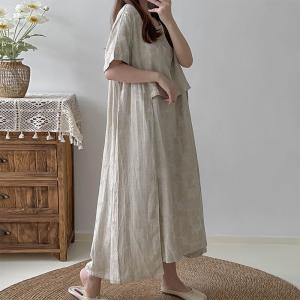 Earthy Style Jacquard Mid-Calf Dress Loose Layering Dress