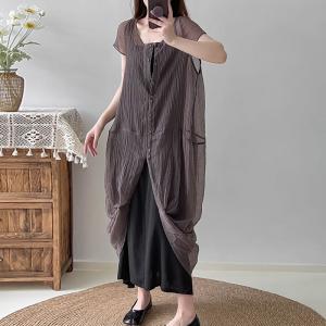 Short Sleeves Silky Sheer Cocoon Dress with Camisole